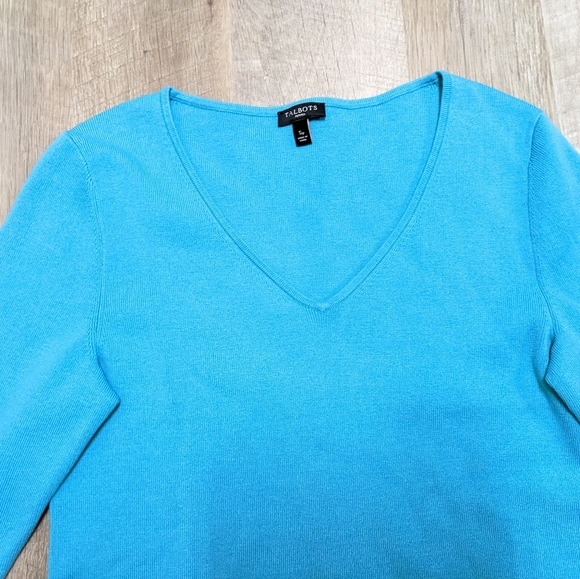 Talbots Aqua Sweater Top Scallop Hem - Picture 6 of 9
